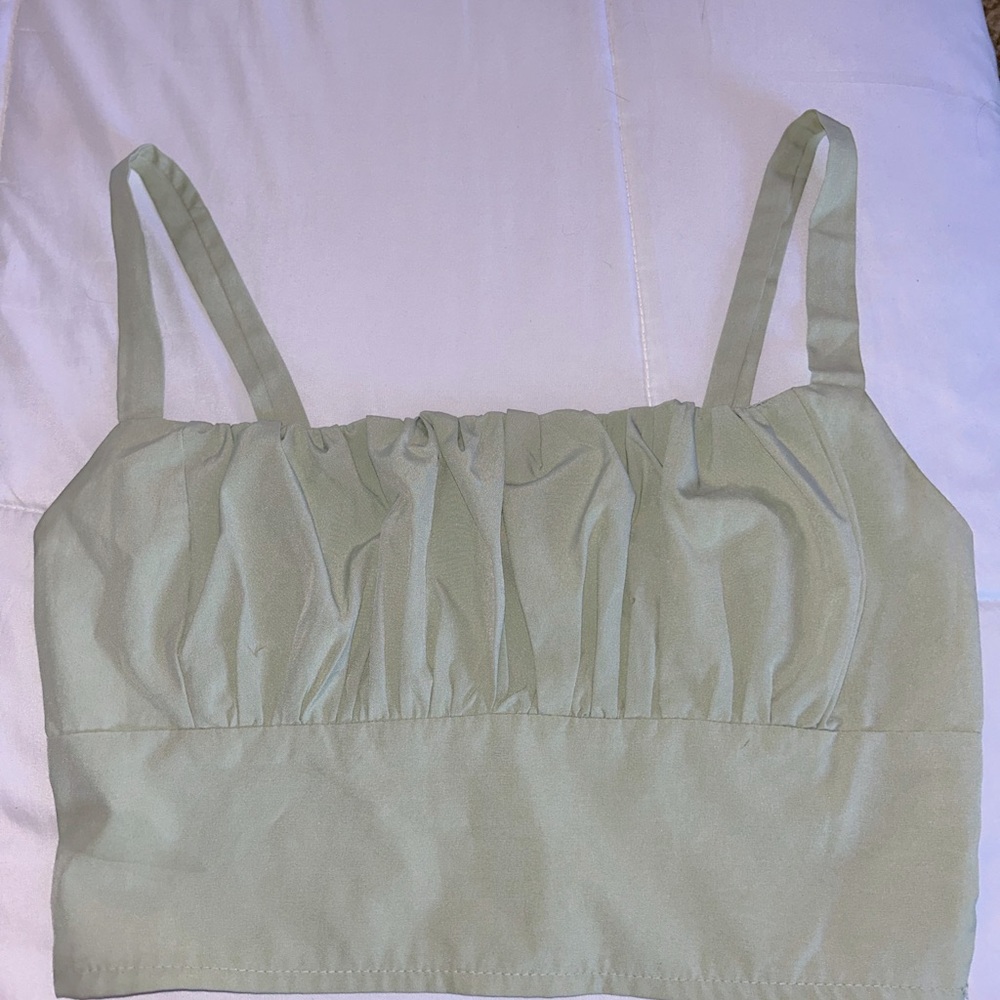 Light sage green ruffled tank top